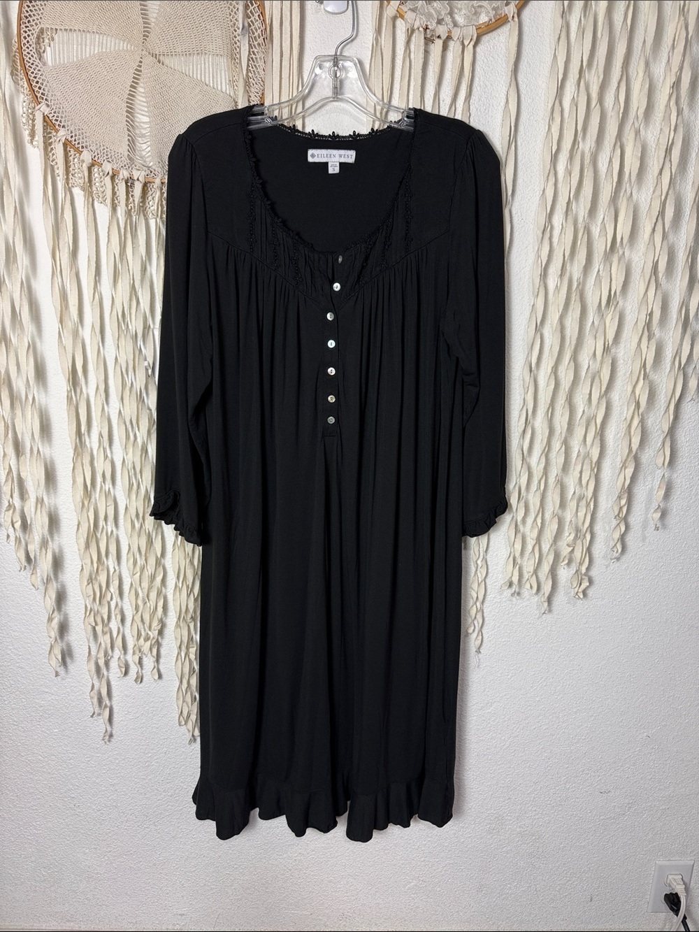 Eileen West Iconic Black Tencel Modal Long Sleeve Ballet Nightgown Size Small